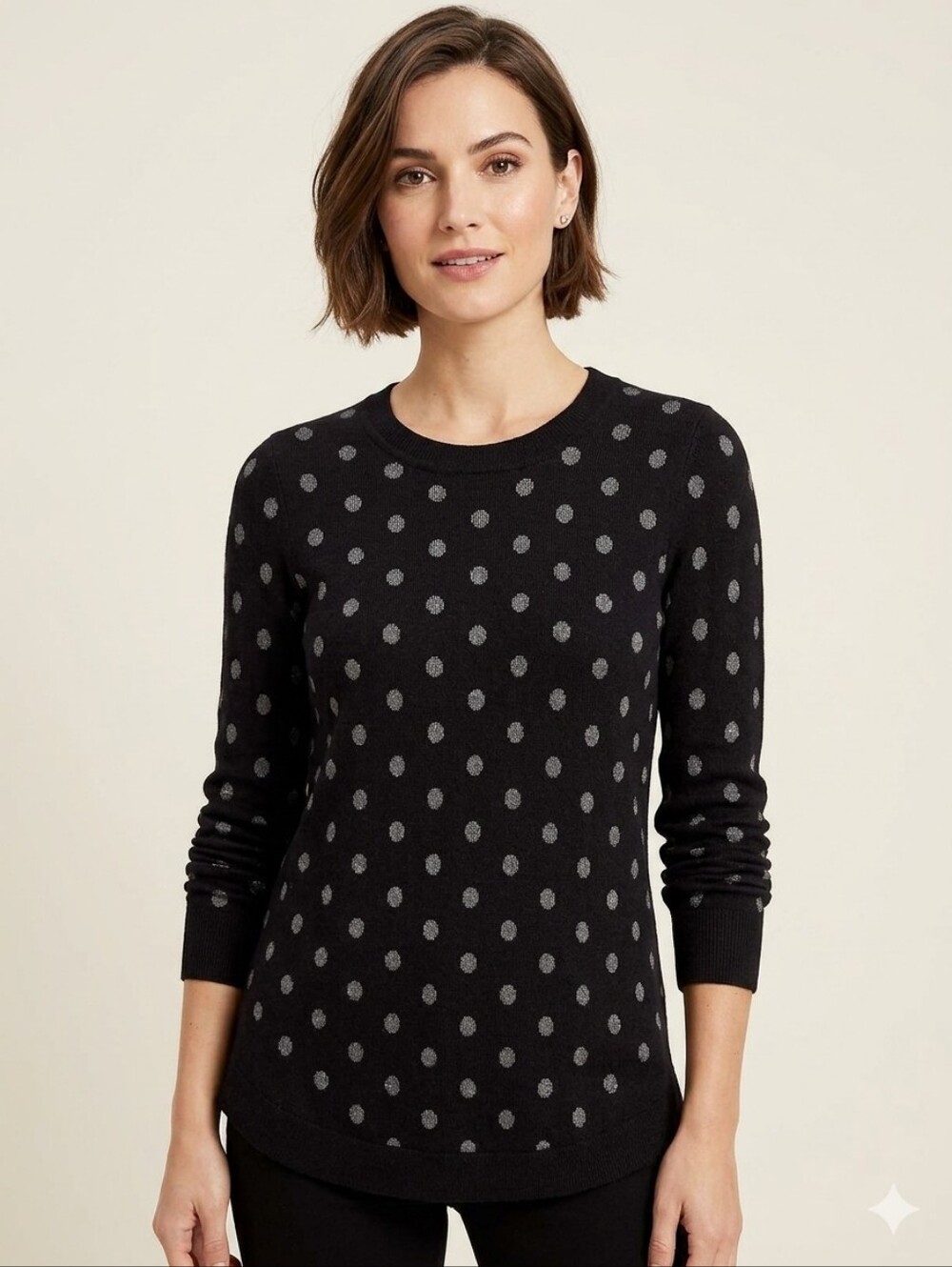 LOFT Black Shimmer Polka Dot Crewneck Sweater M